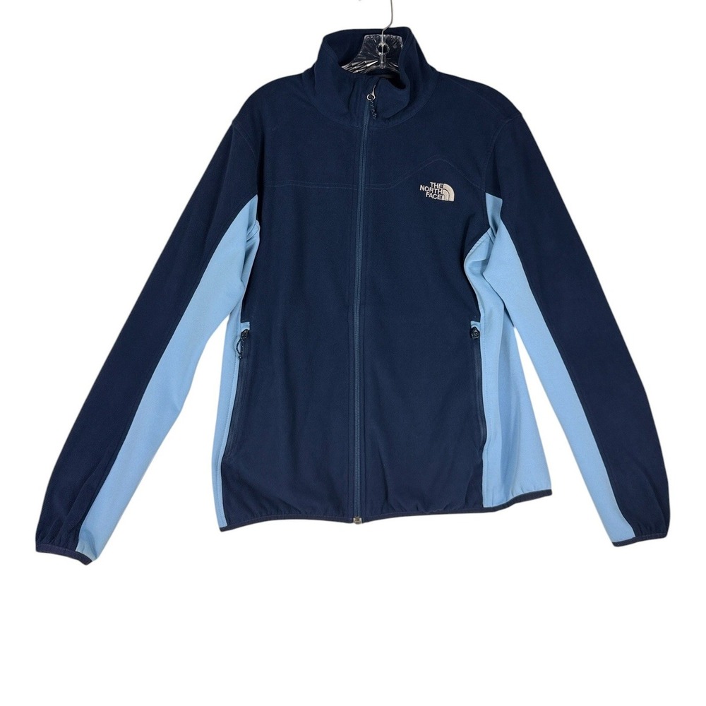 The North Face Womens L Full Zip Fleece Jacket Navy Blue Colorblock BT974236